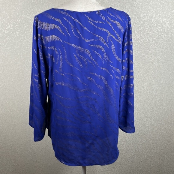 Cache Cobalt Blue Classic Career Business High Low Flowy Keyhole Top Size Large - Picture 6 of 7